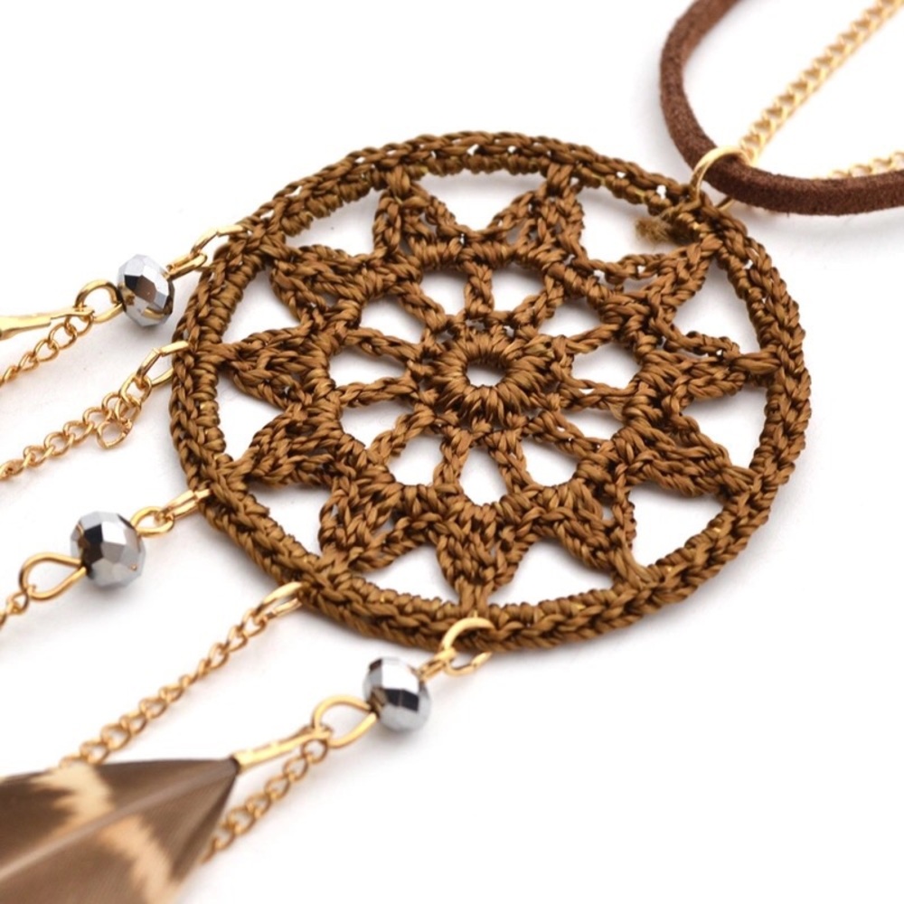 LAST ONE dreamcatcher crochet feather boho hippie necklace - Picture 3 of 8